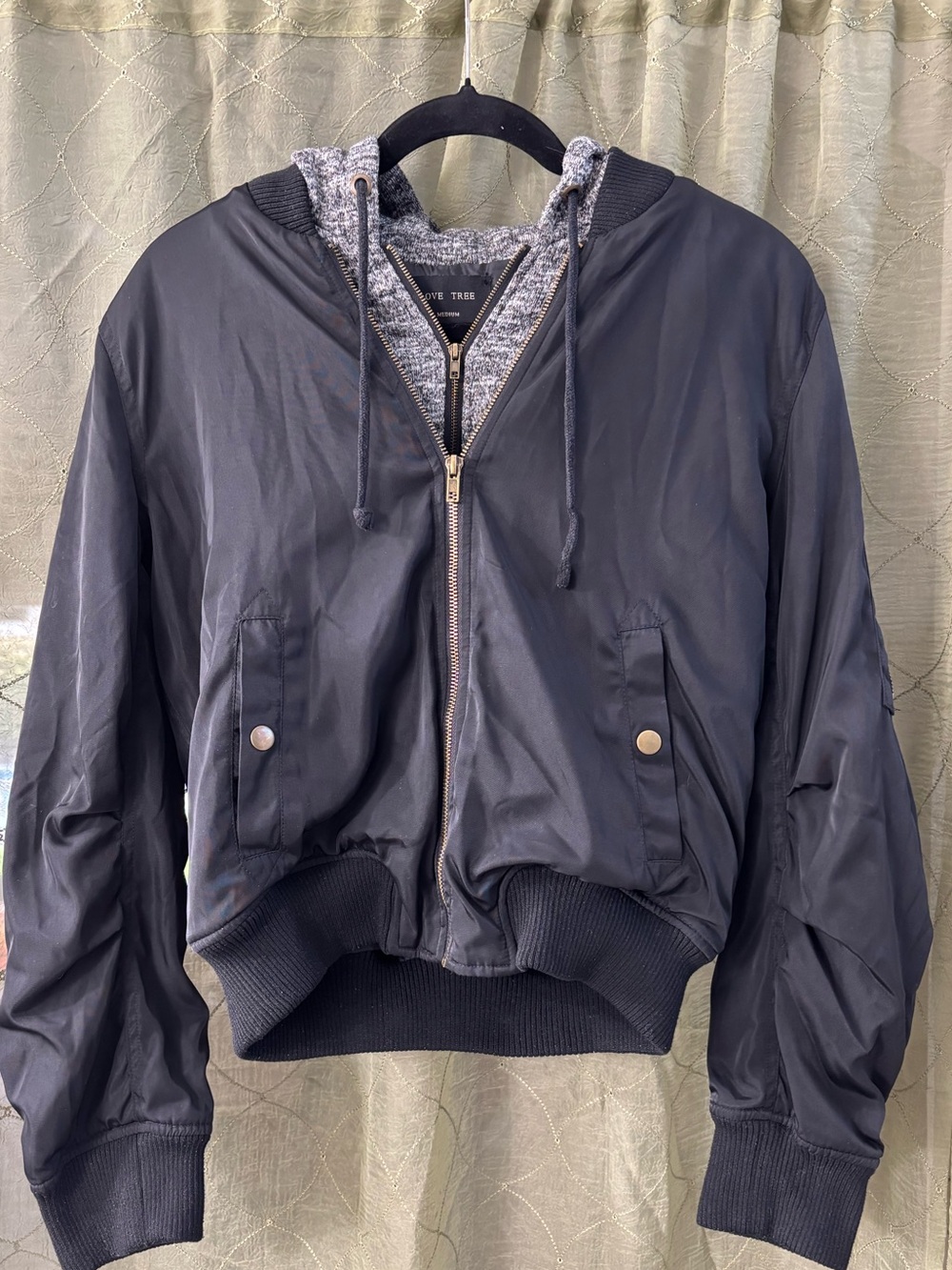 Love Tree Women's black/ heather gray Hooded Bomber Jacket